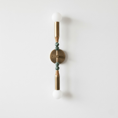 Toam Wall Lamp with Marble Beads and Antique Brass Frame