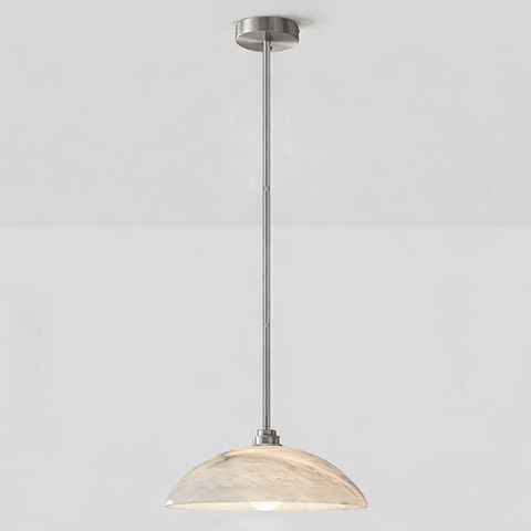 Alabaster Dome Pendant Lamp with Warm Brass Hardware