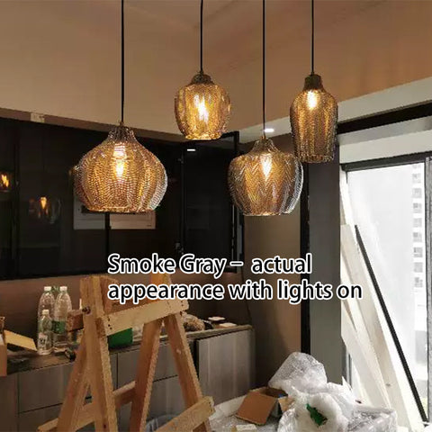 Wavy Glass Pendant Light with Textured Barrel Shade