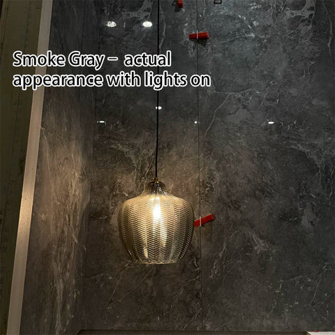 Wavy Glass Pendant Light with Textured Barrel Shade