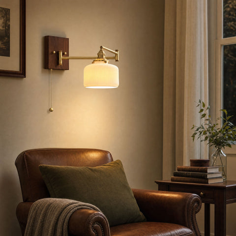 Ceramic Geometry Wall Lamp with Walnut and Brass Accents