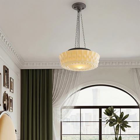 Glass Ceiling Light with Vintage Round Shade