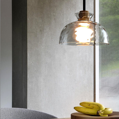 Rippled Glass Pendant Light with Minimalist Iron Fixture
