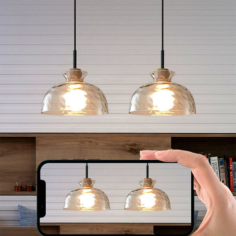 Rippled Glass Pendant Light with Minimalist Iron Fixture