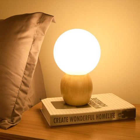 Wood and Glass Globe Table Lamp with Plug-In Power