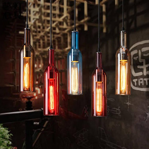 Glass Wine Bottle Pendant Light with Industrial Styling
