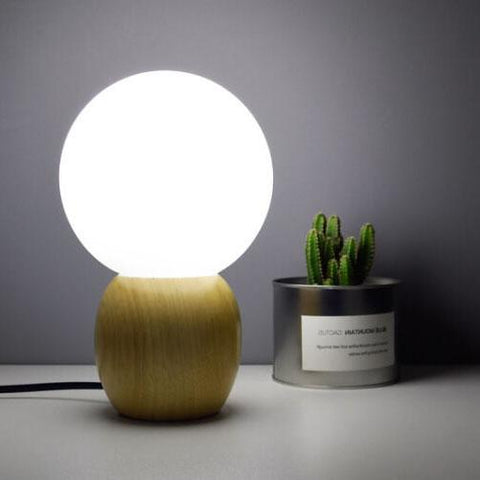 Wood and Glass Globe Table Lamp with Plug-In Power