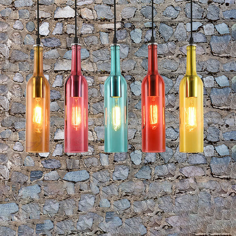 Glass Wine Bottle Pendant Light with Industrial Styling