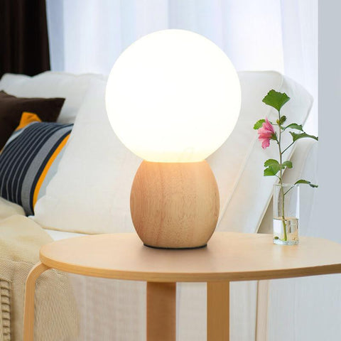 Wood and Glass Globe Table Lamp with Plug-In Power