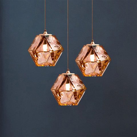 Geometric Glass Pendant Light with Faceted Shade