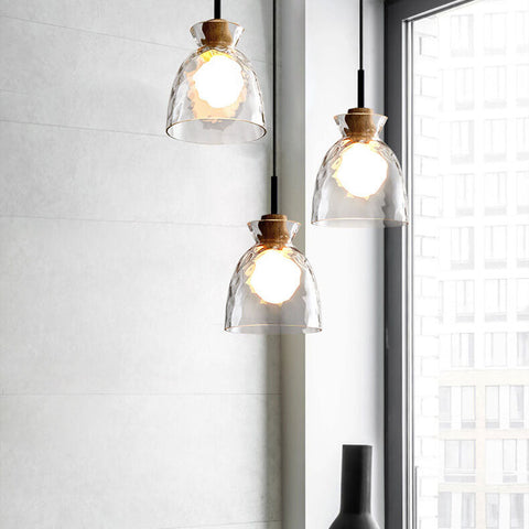 Rippled Glass Pendant Light with Minimalist Iron Fixture