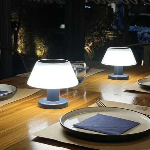 Solar Table Lamp with Diffused LED Shade for Outdoor Use