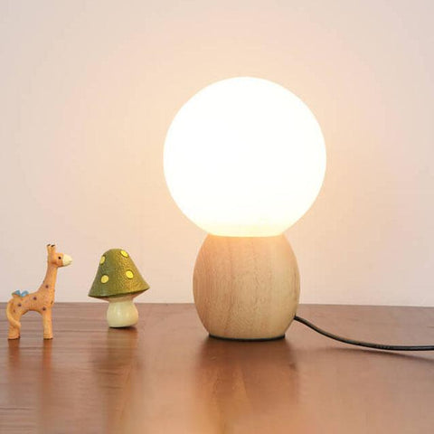 Wood and Glass Globe Table Lamp with Plug-In Power