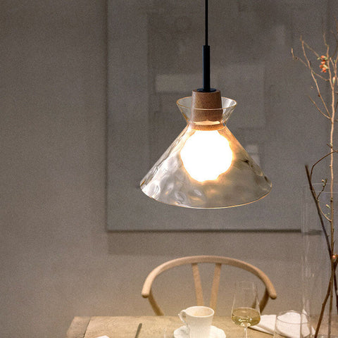 Rippled Glass Pendant Light with Minimalist Iron Fixture