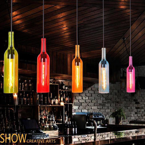Glass Wine Bottle Pendant Light with Industrial Styling