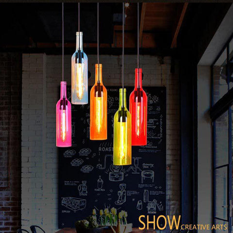 Glass Wine Bottle Pendant Light with Industrial Styling
