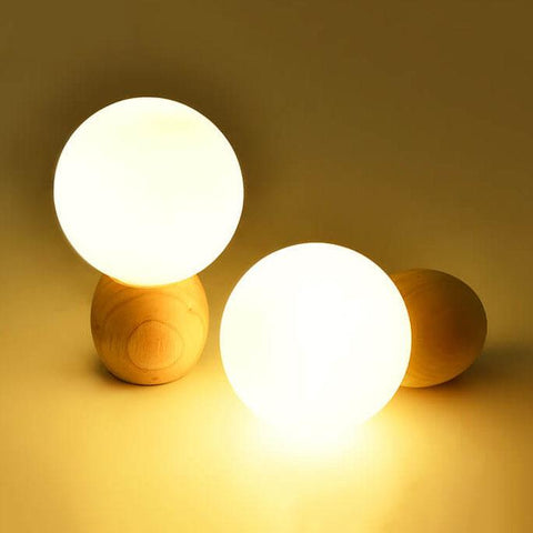 Wood and Glass Globe Table Lamp with Plug-In Power