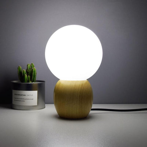 Wood and Glass Globe Table Lamp with Plug-In Power