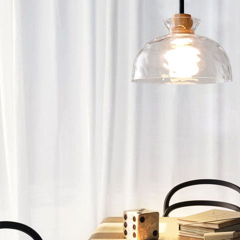 Rippled Glass Pendant Light with Minimalist Iron Fixture