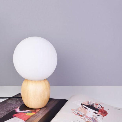 Wood and Glass Globe Table Lamp with Plug-In Power
