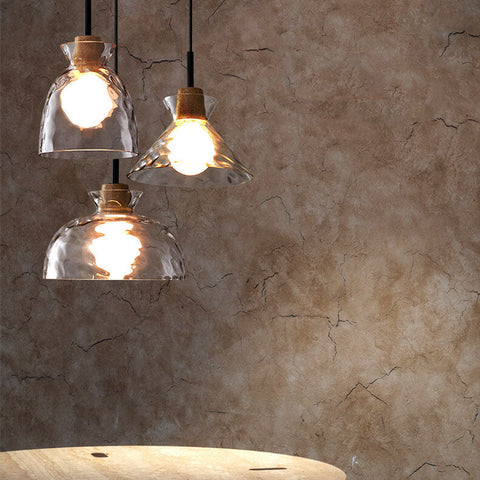 Rippled Glass Pendant Light with Minimalist Iron Fixture