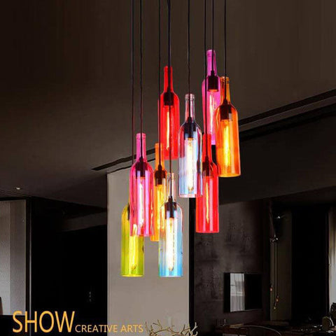 Glass Wine Bottle Pendant Light with Industrial Styling