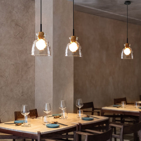 Rippled Glass Pendant Light with Minimalist Iron Fixture
