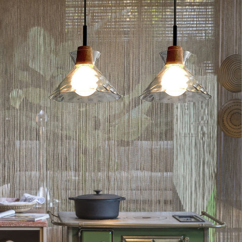Rippled Glass Pendant Light with Minimalist Iron Fixture