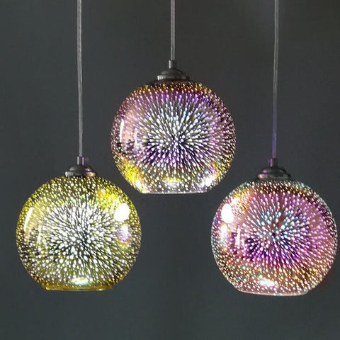 3D Firework Glass Pendant Light with Textured Globe Shade — product view