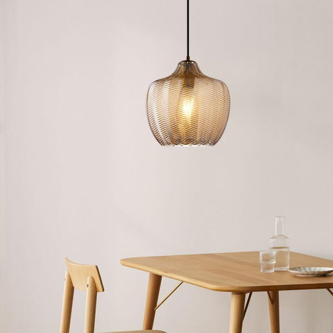 Wavy Glass Pendant Light with Textured Barrel Shade
