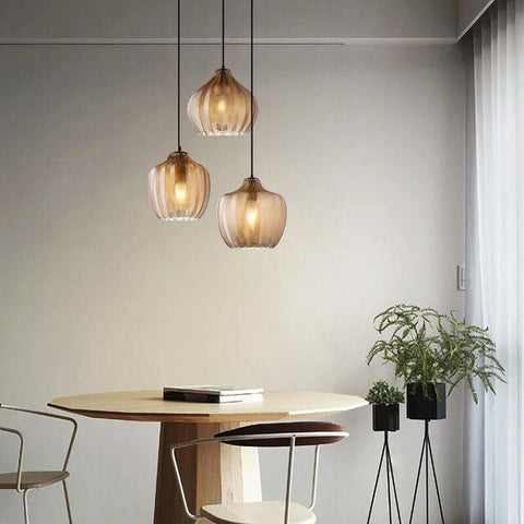 Wavy Glass Pendant Light with Textured Barrel Shade