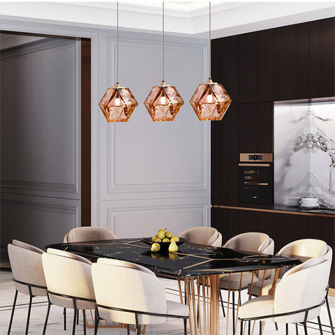 Geometric Glass Pendant Light with Faceted Shade