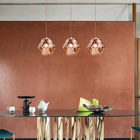 Geometric Glass Pendant Light with Faceted Shade