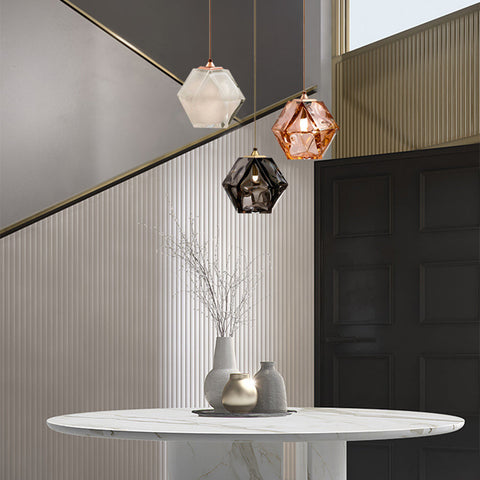 Geometric Glass Pendant Light with Faceted Shade