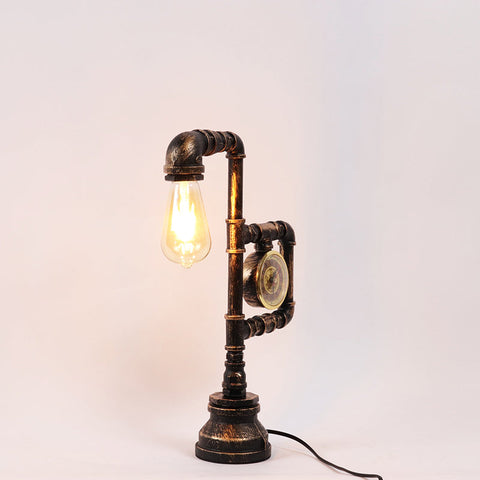 Industrial Pipe Table Lamp with Integrated Clock