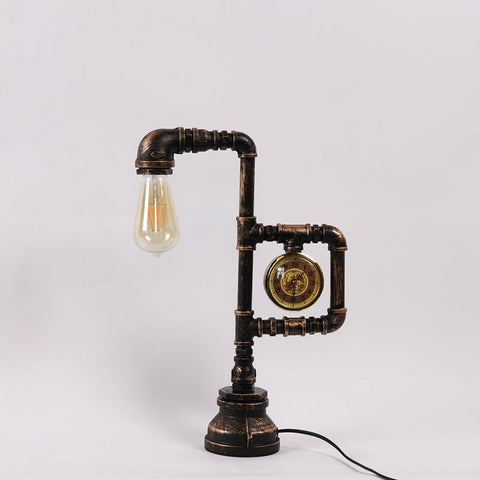 Industrial Pipe Table Lamp with Integrated Clock