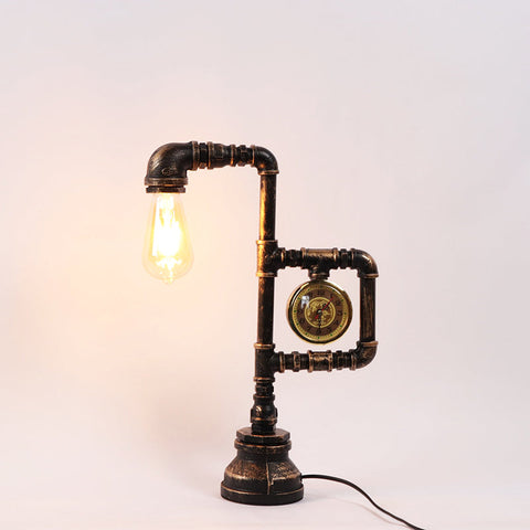 Industrial Pipe Table Lamp with Integrated Clock
