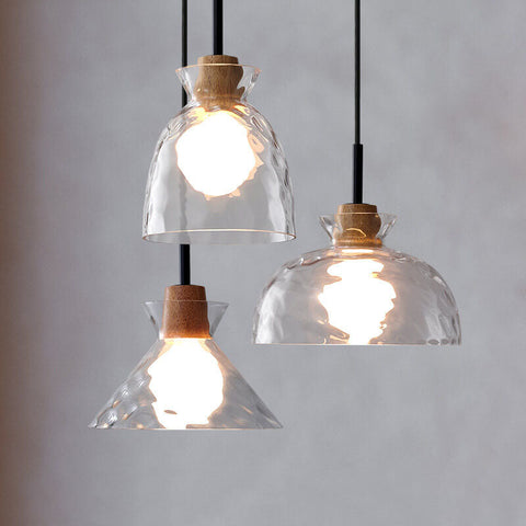Rippled Glass Pendant Light with Minimalist Iron Fixture