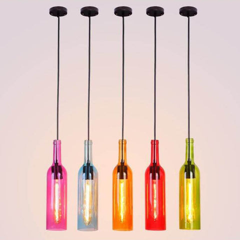 Glass Wine Bottle Pendant Light with Industrial Styling
