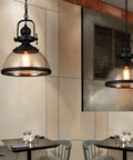 Industrial Glass Pendant Light with Metal Bowl Frame — product view
