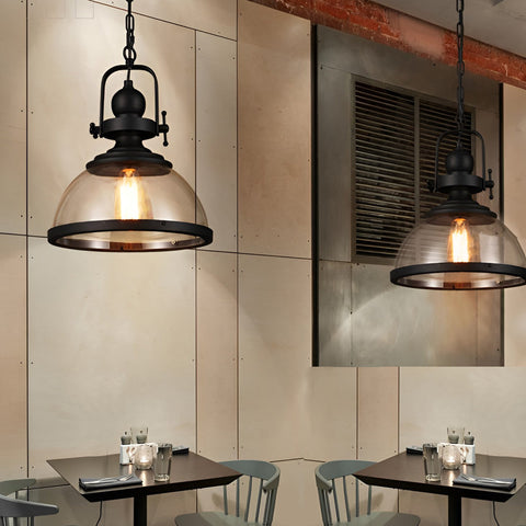 Industrial Glass Pendant Light with Metal Bowl Frame — product view
