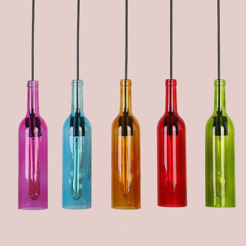 Glass Wine Bottle Pendant Light with Industrial Styling