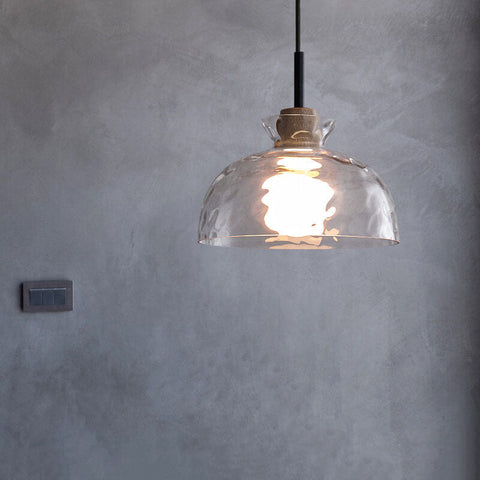 Rippled Glass Pendant Light with Minimalist Iron Fixture