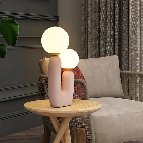 Sculptural Resin Table Lamp with Glass Globes