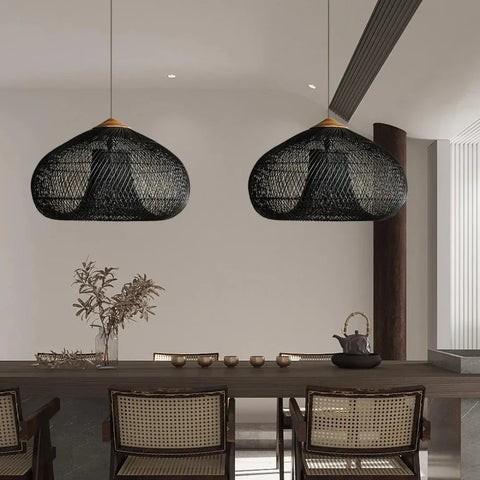 Pendant Light with Handwoven Rattan Shade