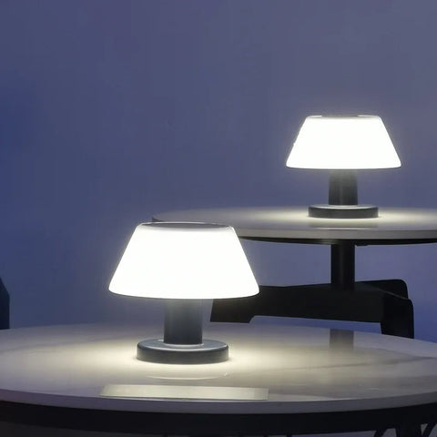 Solar Table Lamp with Diffused LED Shade for Outdoor Use