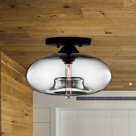 Amber Glass Globe Flush-Mount Ceiling Light