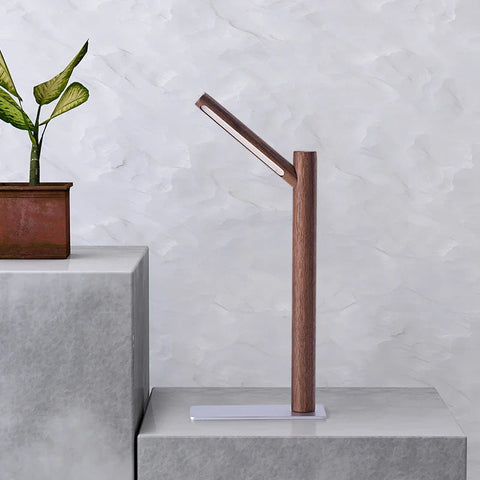 Adjustable LED Desk Lamp with Wood Stem and Focused Light