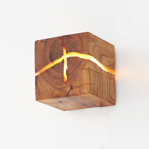 Solid Wood Wall Sconce with Cracked Light Detail