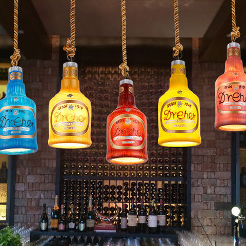 Bottle-Shaped Resin Pendant Light with Industrial Fixture